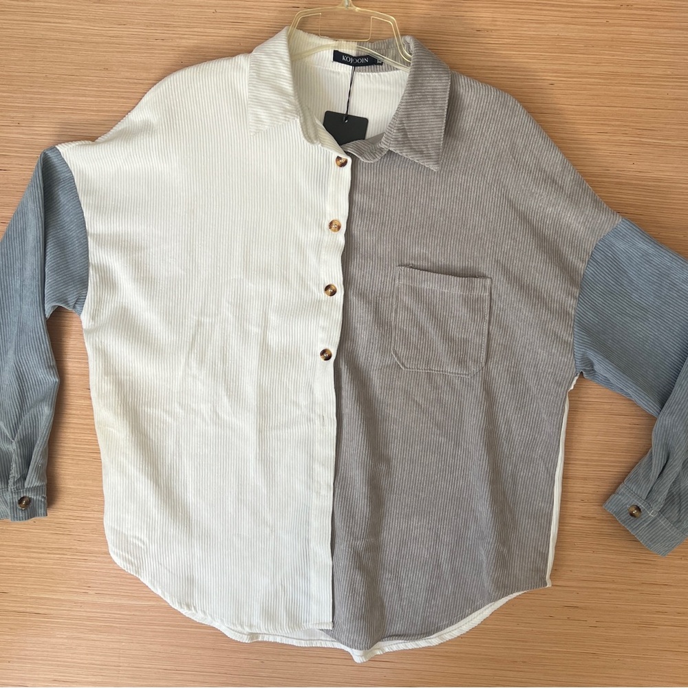 Blu Pepper cream and tan gray color block corduroy button-down xxl new with tags